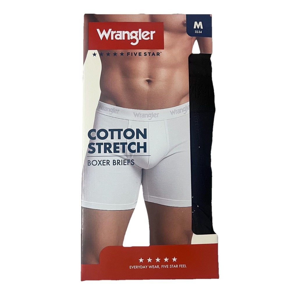 NEW Wrangler Five Star Cotton Stretch Boxer Briefs Men's Underwear Black M 32-34
